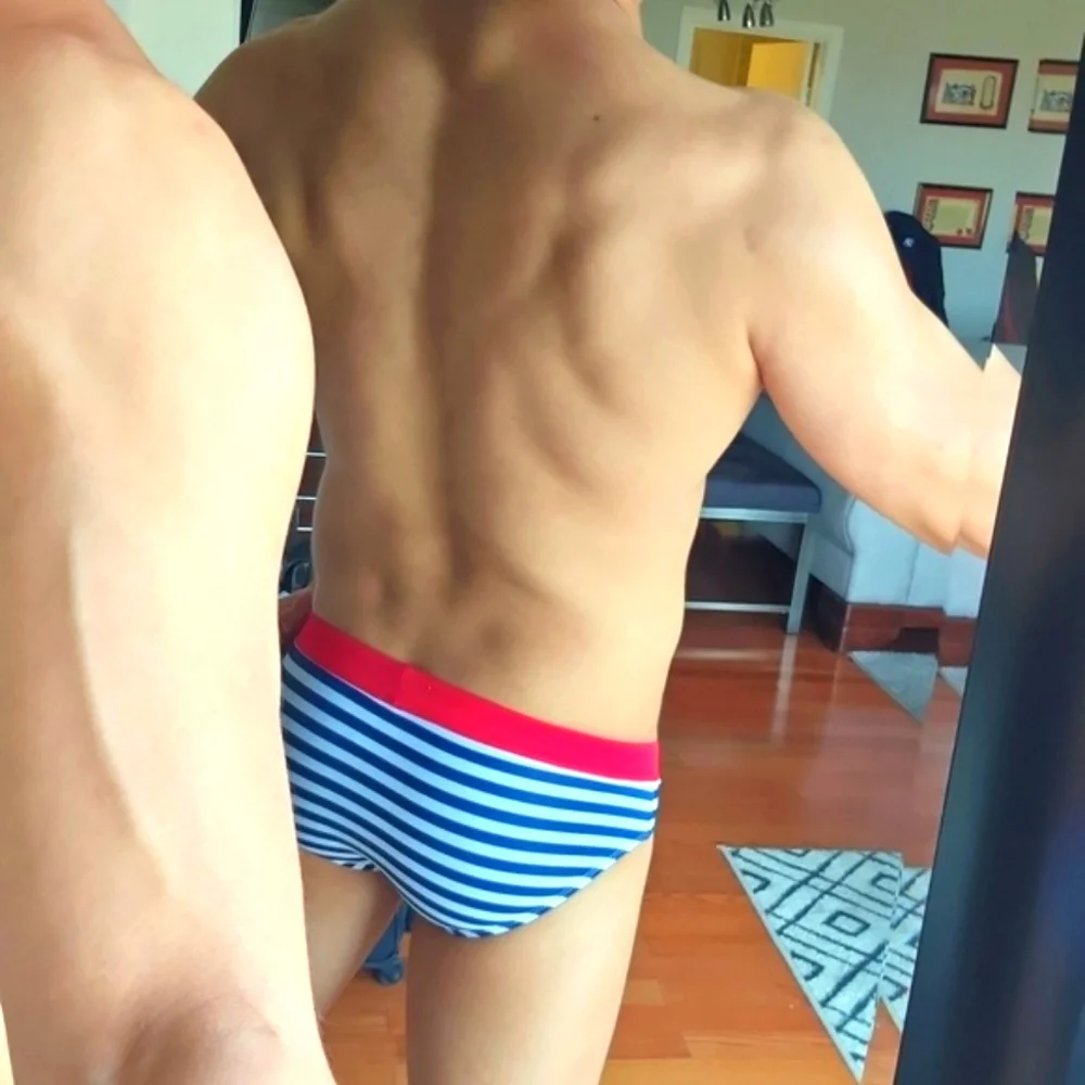 Striped Men's Swim Briefs - Red and Blue - Picture 3 of 4